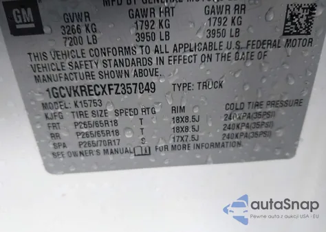 2015 Chevrolet Silverado 1500 1Lt from USA, damaged, VIN 1GCVKRECXFZ357049